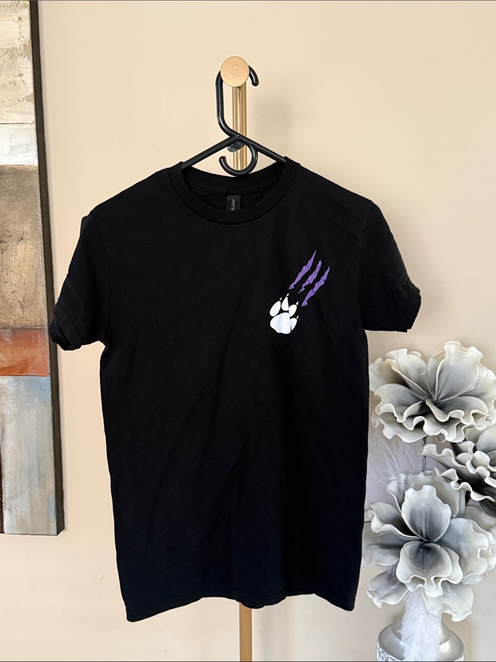 Gildan Black Short-Sleeve Tee with White Paw and Purple Claw Marks